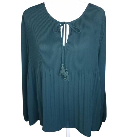 DR2 GREEN PLEATED BLOUSE SZ.L EUC - Picture 1 of 8